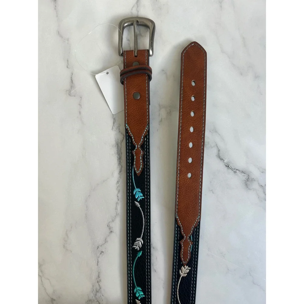Catchfly Studio Girls Large Embroidered Arrow Western Belt Black Brown Turquoise